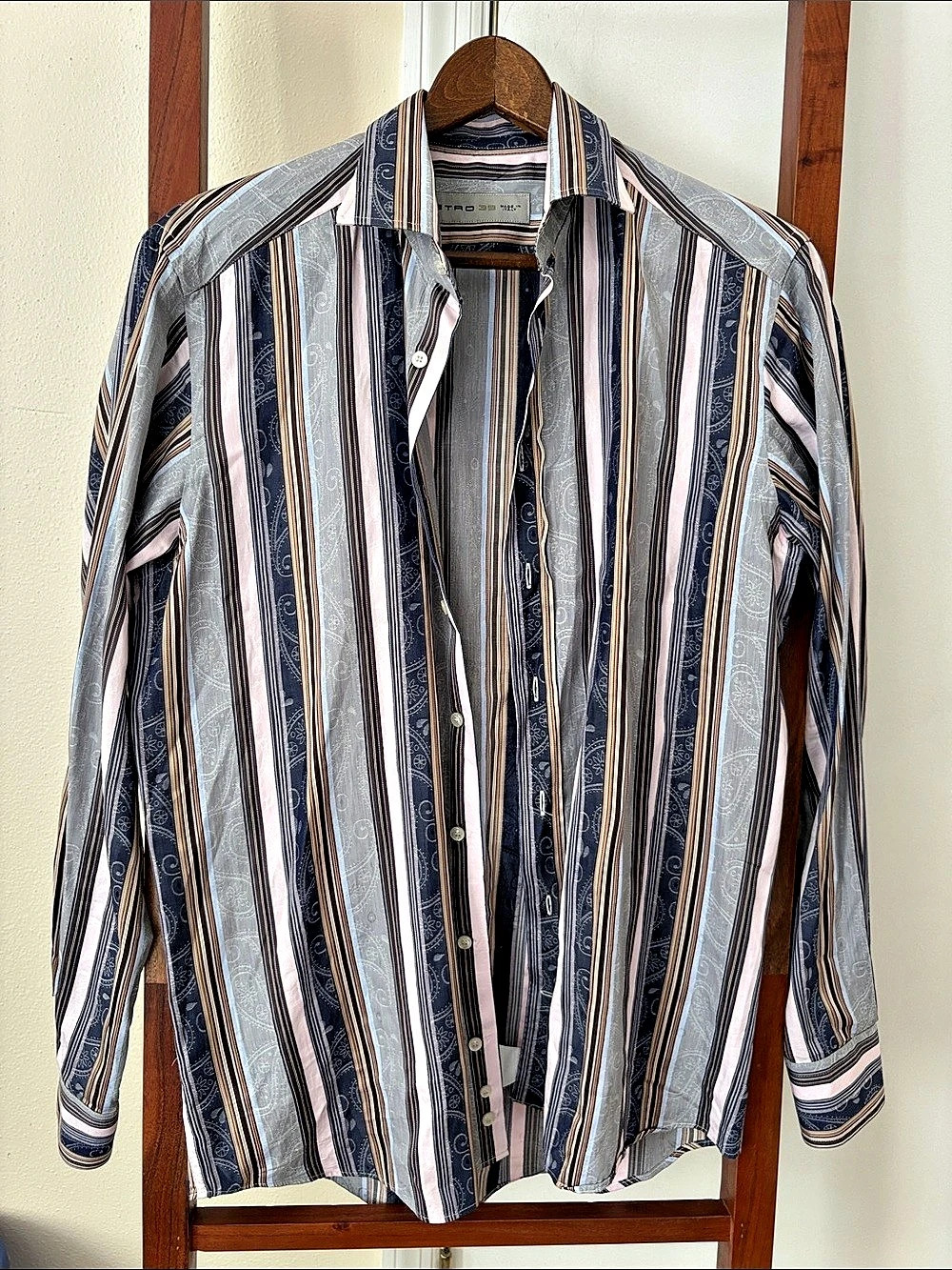 Etro Men's Striped Button Down in Blue & Rose